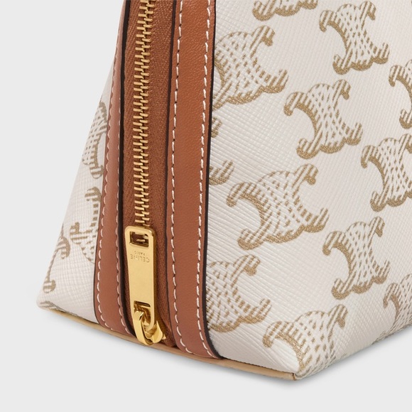 COPY - Clutch with chain in triomph canvas and lambskin white/brown - Picture 4 of 10